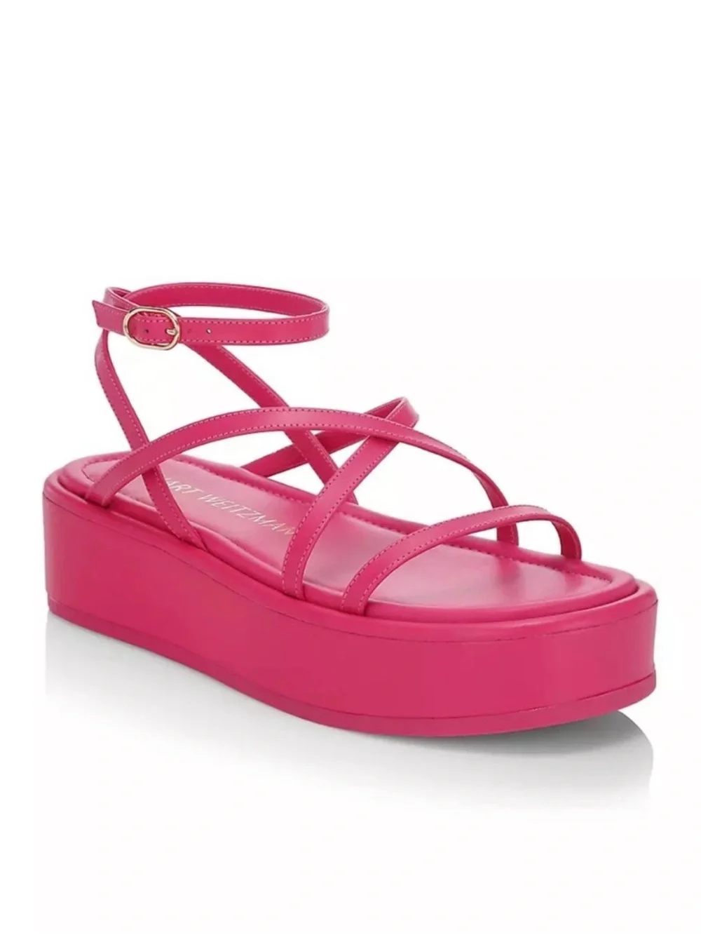 New Stuart Weitzman Summerlift Calfskin Ankle-Strap Flatform Sandals